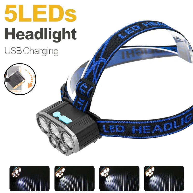 Running Headlamp - Şarj edilebilir 5 LED Far Ultra